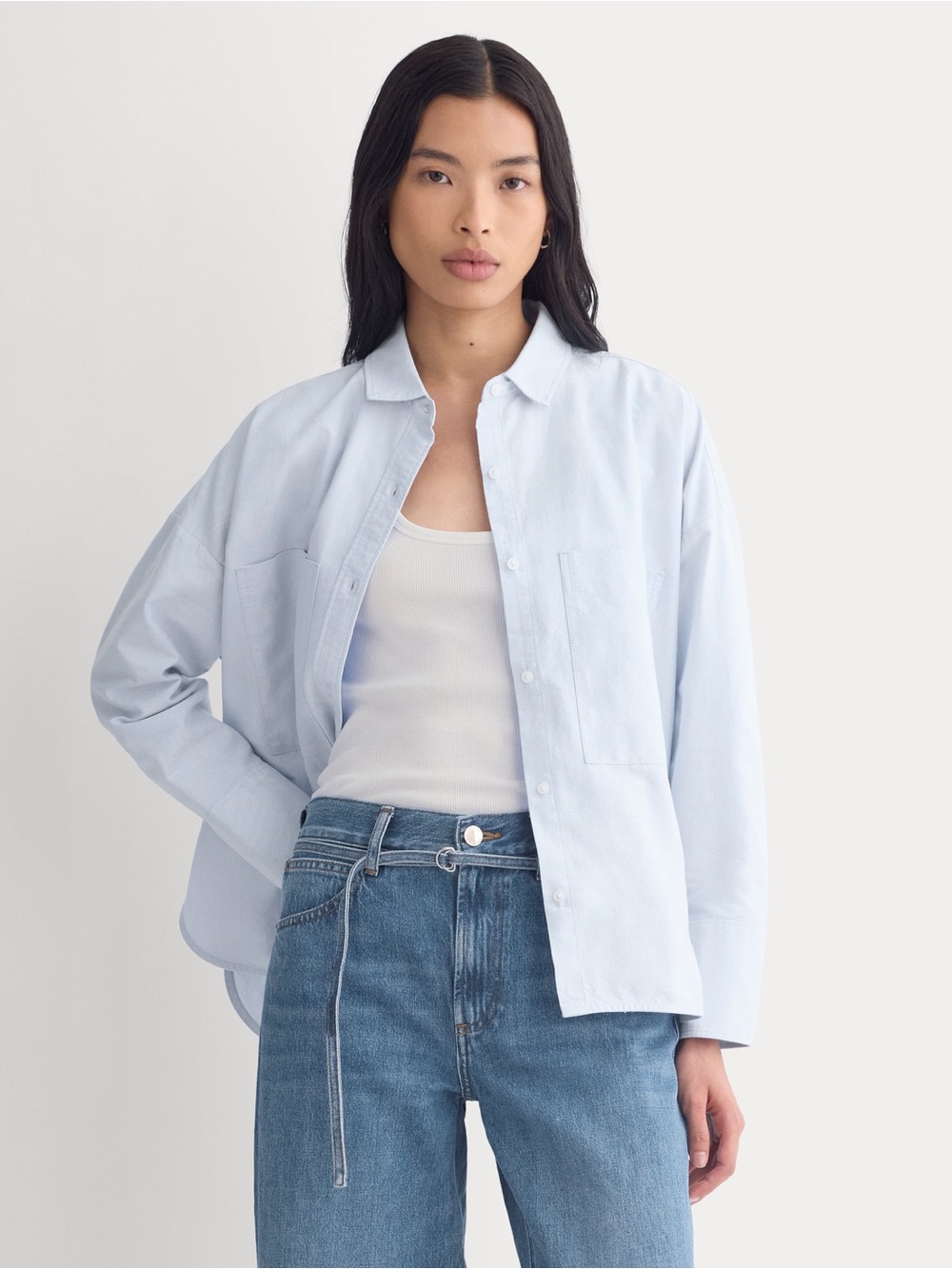 Everlane The Boxy Oxford Light Blue Organic Cotton Button Down Shirt Size S NWOT